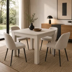 Table de cuisine carrée beige avec tiroir à couverts ALVA
