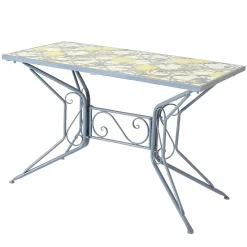 Table de jardin bleue décor mosaïque citrons 118 cm GRENADE
