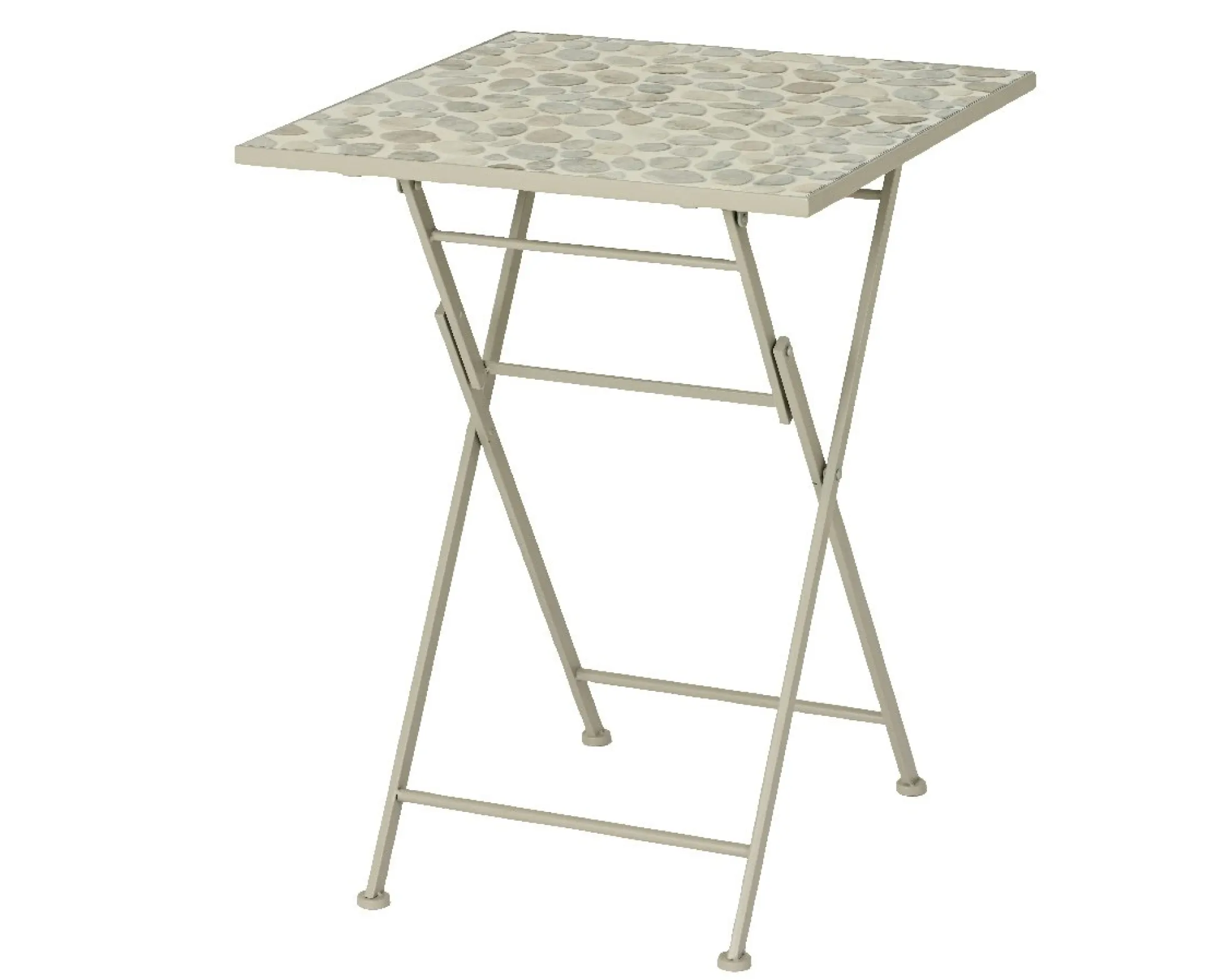 Table de jardin carrée 58 cm gris/beige décor mosaïque galets GRENADE