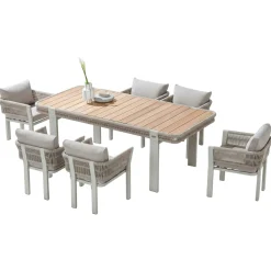 Table de jardin + 6 chaises en teck et aluminium BORROMEO