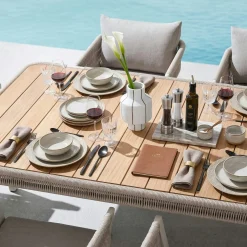 Table de jardin + 6 chaises en teck et aluminium BORROMEO