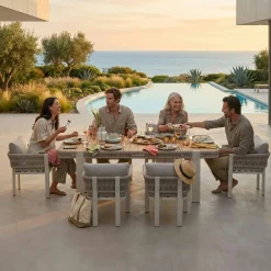 Table de jardin + 6 chaises en teck et aluminium BORROMEO