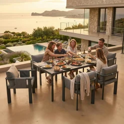 Table de jardin en aluminium + 6 fauteuils anthracite LIGO