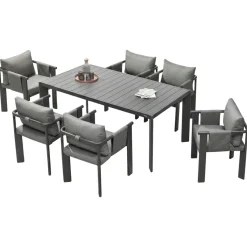 Table de jardin en aluminium + 6 fauteuils anthracite LIGO