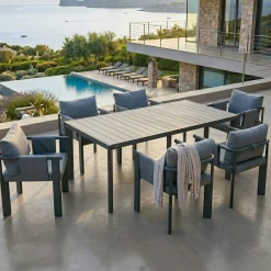 Table de jardin en aluminium + 6 fauteuils anthracite LIGO