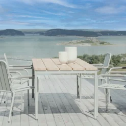 Table de jardin en aluminium vert argile et teck 238 cm OSLO