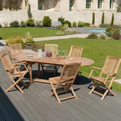 Table de jardin en teck brut ovale extensible 120/180x90x75cm SUMMER