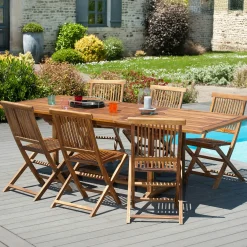 Table de jardin en teck huilé rectangle extensible 120/180x90x75 MACAO
