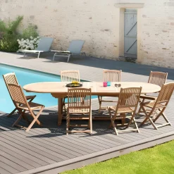 Table de jardin en Teck ovale extensible 200/300x120cm SUMMER