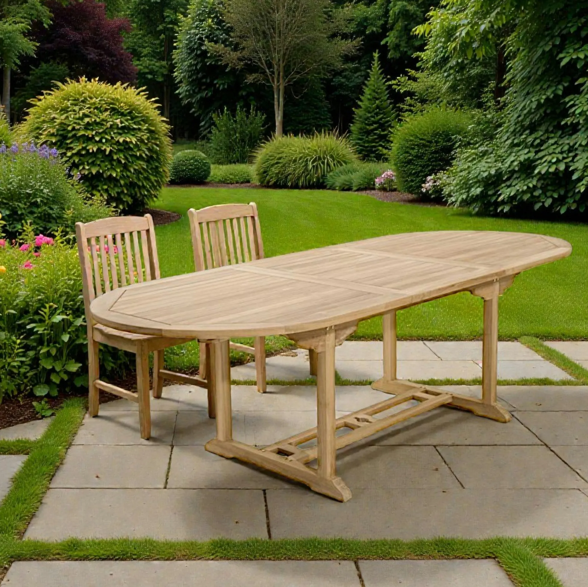 Table de jardin en Teck ovale extensible 180/240x100cm SUMMER