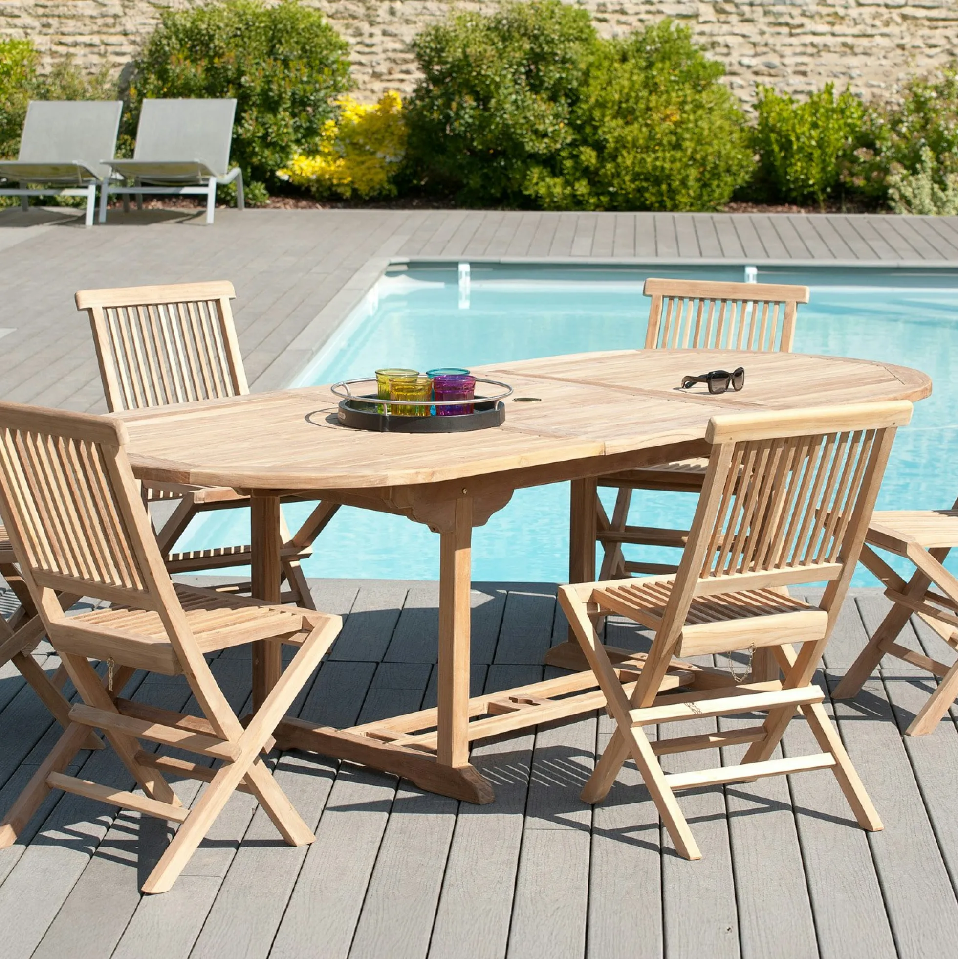 Table de jardin en Teck ovale extensible 180/240x100cm SUMMER