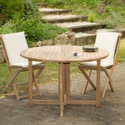 Table de jardin en Teck ronde pliante papillon 120cm SUMMER