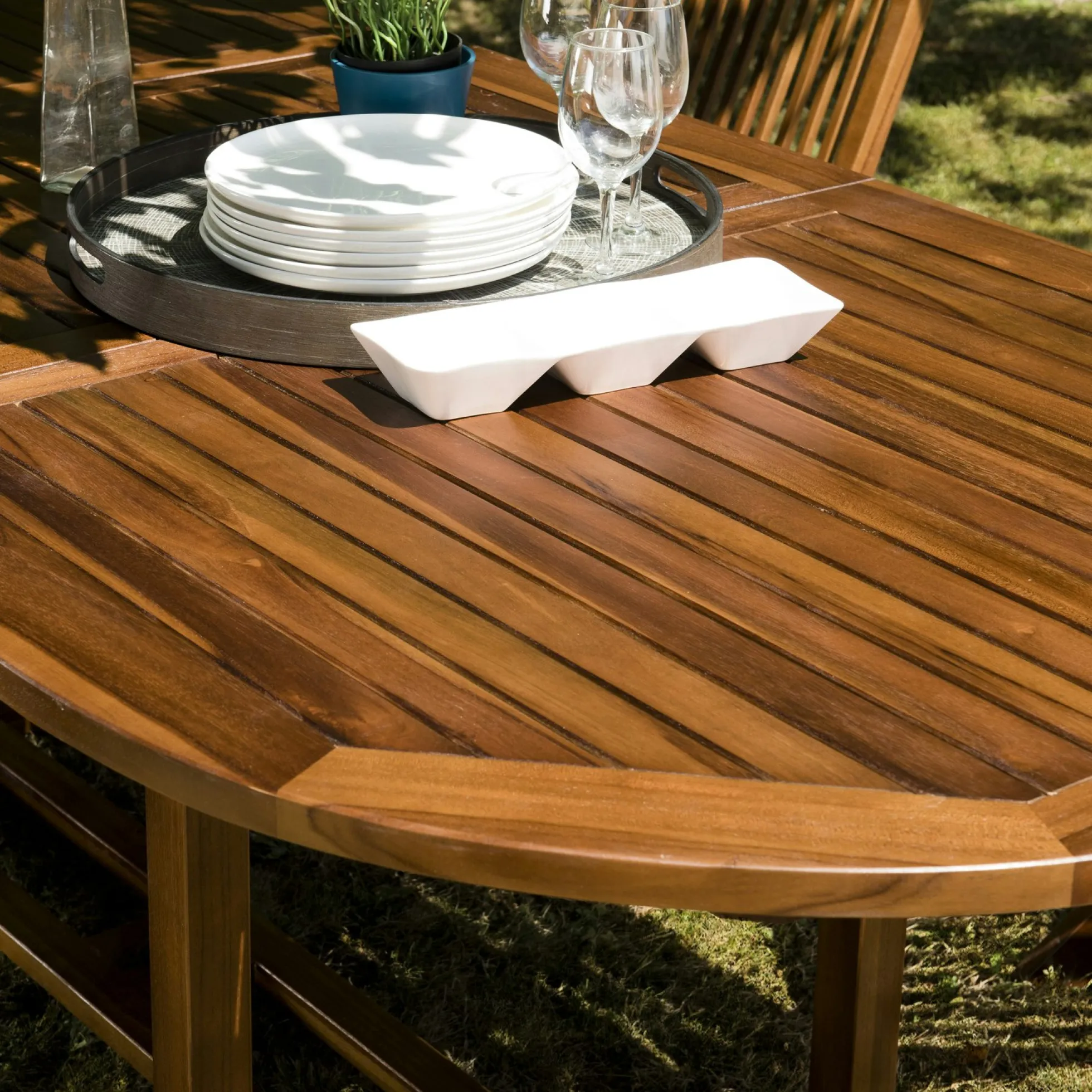 Table de jardin extensible ovale en teck 180/240 MACAO