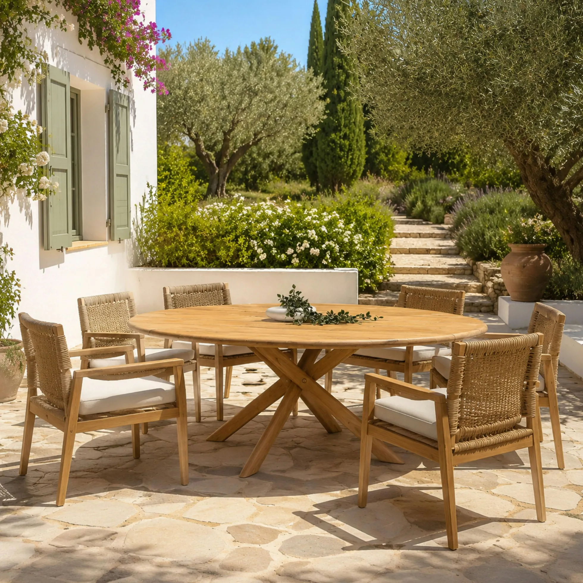 Table de jardin ovale 240 cm en teck recyclé ORIA