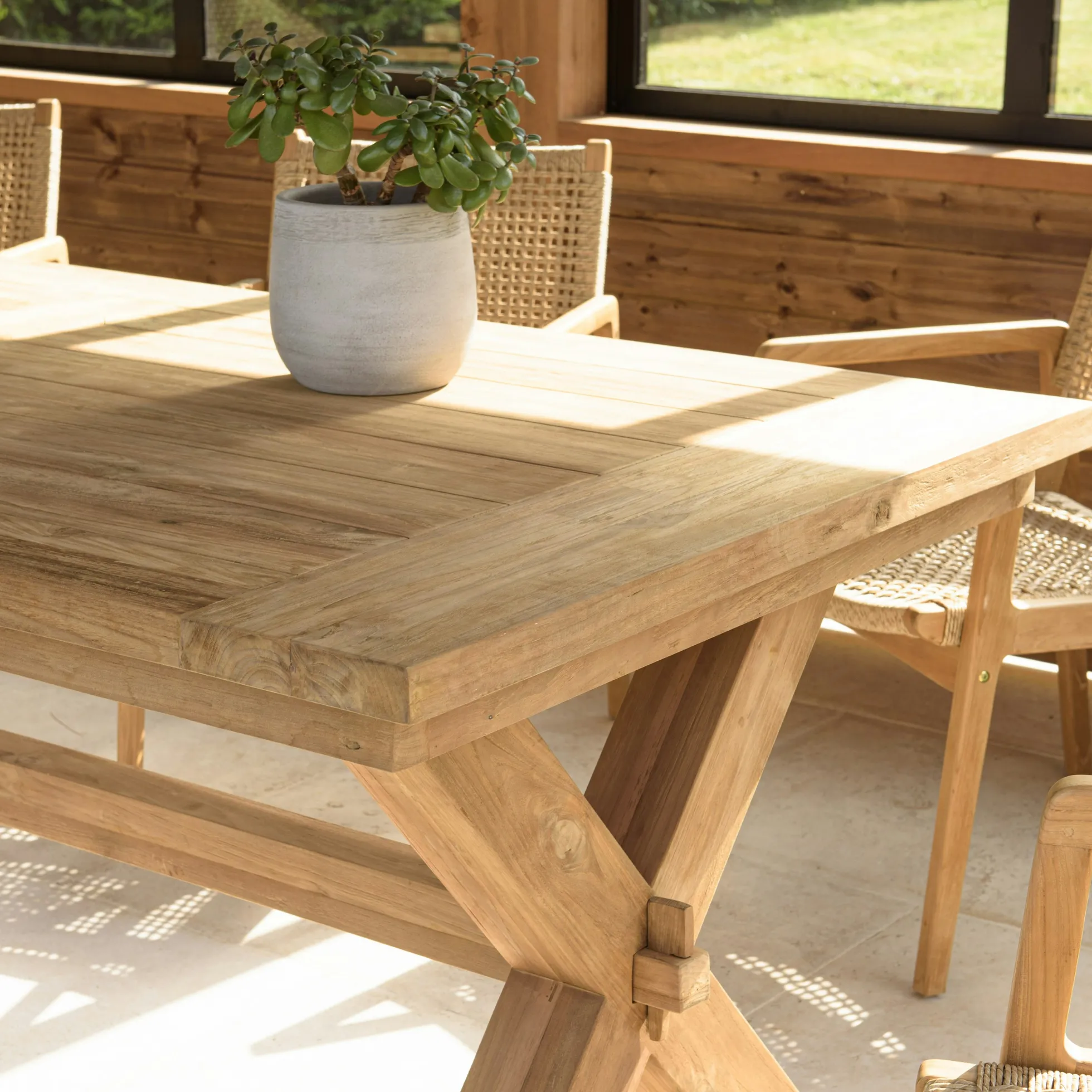 Table de jardin pieds en croix teck recyclé naturel 320 cm MANY
