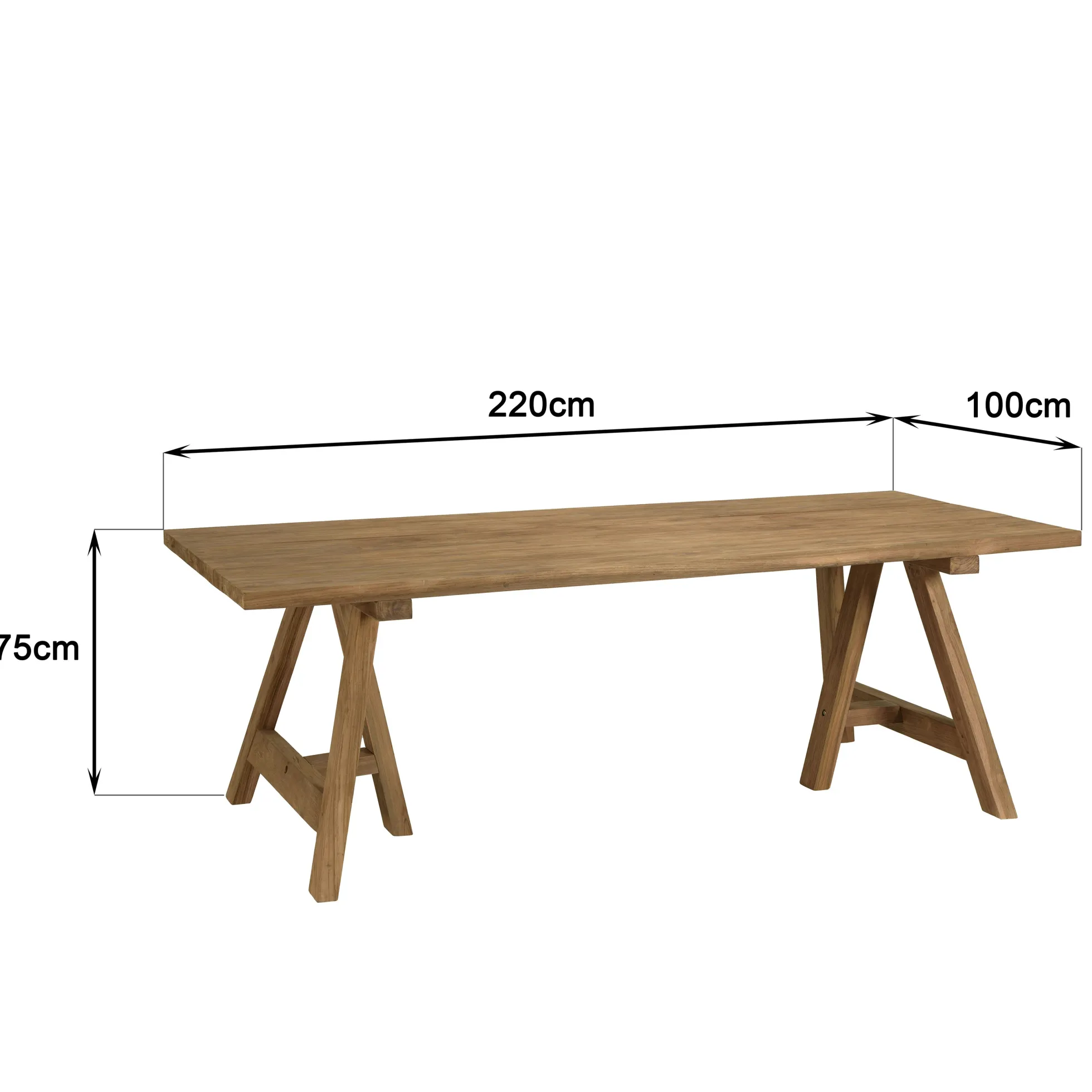 Table de jardin pieds tréteaux teck recyclé naturel 220 cm MANY
