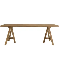 Table de jardin pieds tréteaux teck recyclé naturel 220 cm MANY