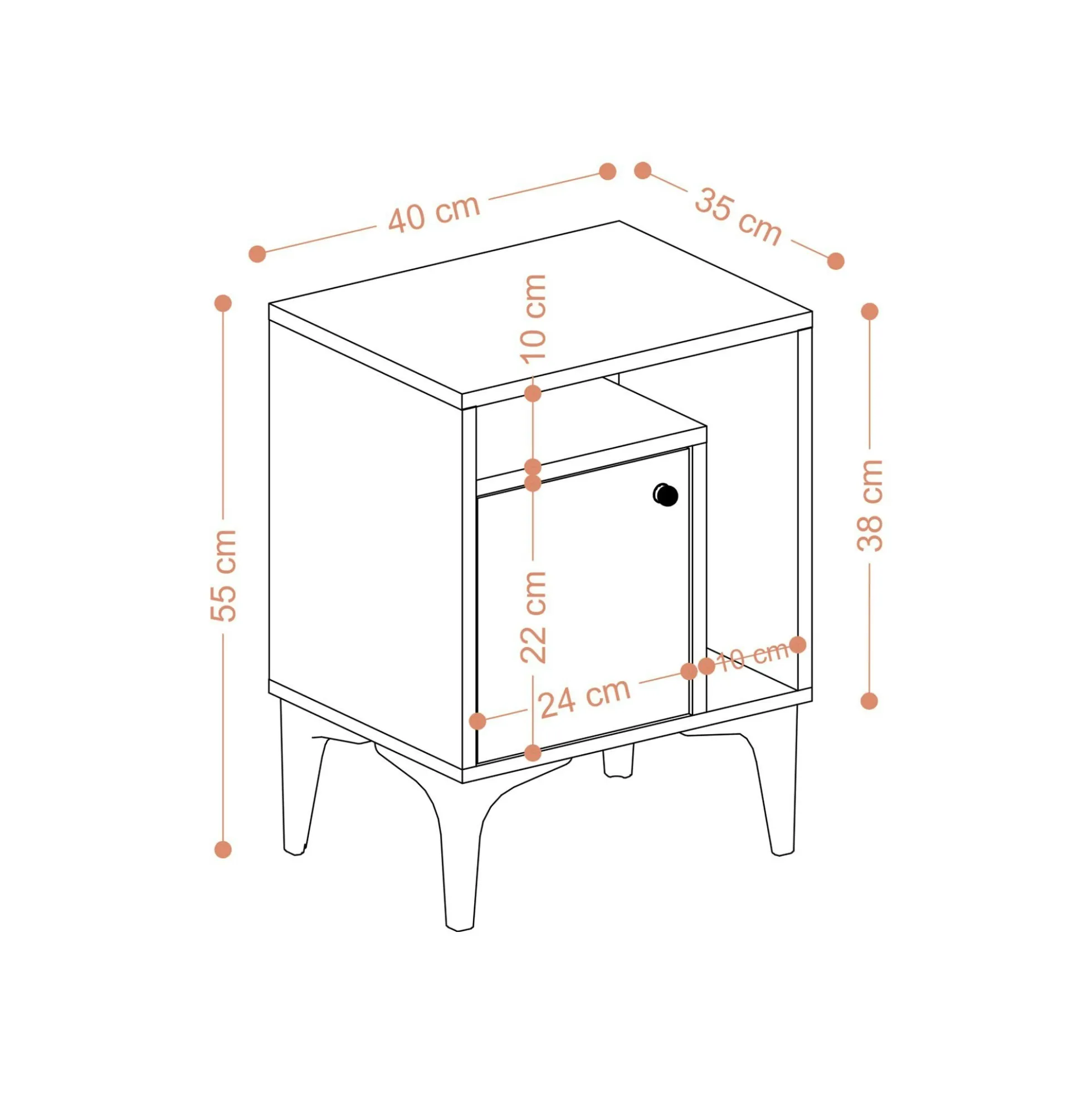 Table de nuit avec rangement effet chêne - 1 porte 1 niche JENA