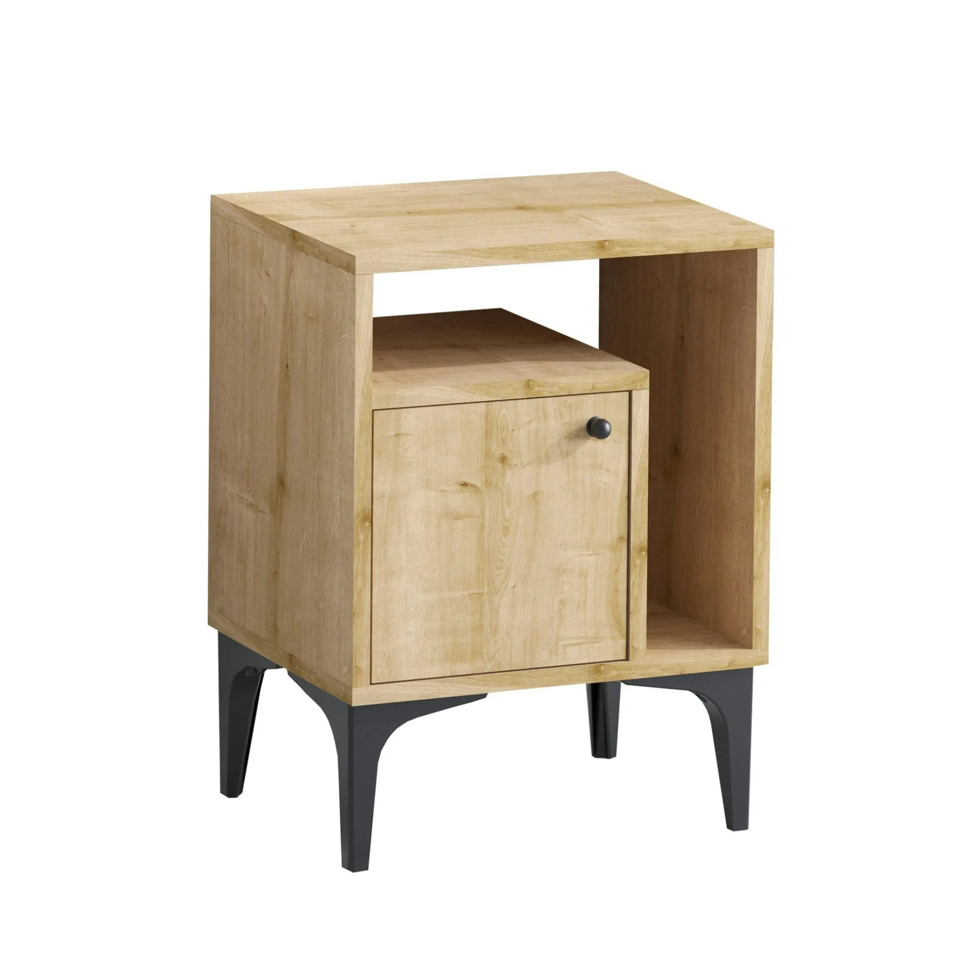 Table de nuit avec rangement effet chêne - 1 porte 1 niche JENA