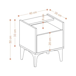Table de nuit avec rangement effet chêne - pieds noirs JENA