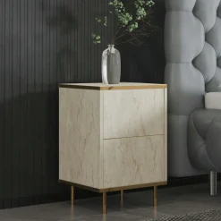 Table de nuit moderne chic effet travertin, 1 porte BYRON