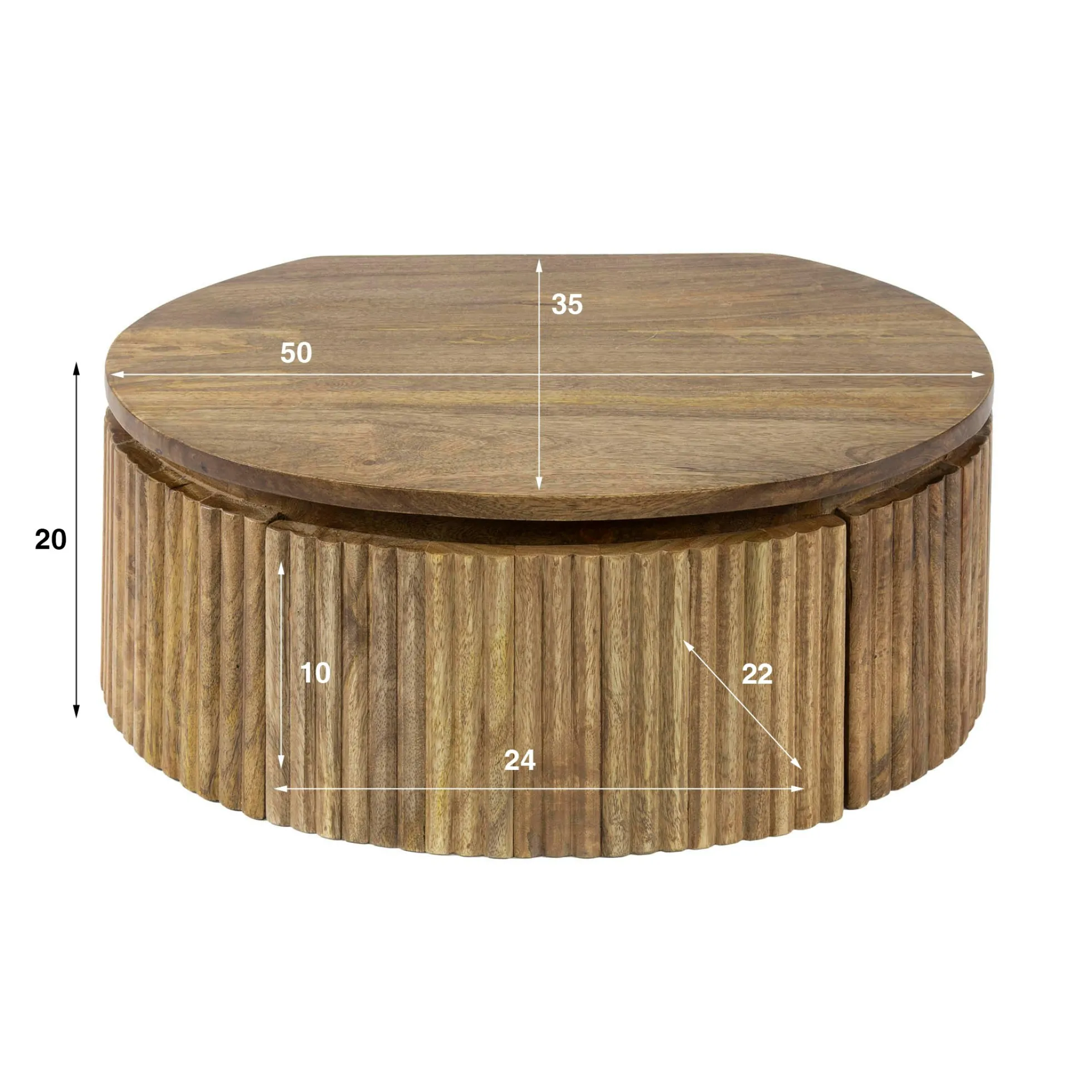Table de nuit murale en bois de manguier rainuré, forme ronde DELHI