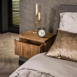 Table de nuit murale en bois de manguier motif baguette (lot de 2) DELHI