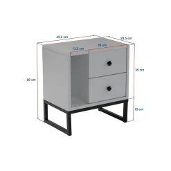 Table de nuit noire effet bois - 2 tiroirs, 1 niche JENA