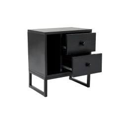 Table de nuit noire effet bois - 2 tiroirs, 1 niche JENA