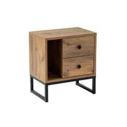 Table de nuit 2 tiroirs 1 niche, effet bois de pin JENA