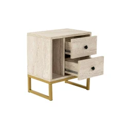 Table de nuit 2 tiroirs, 1 niche - effet travertin JENA