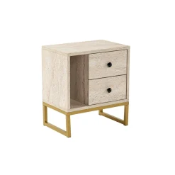 Table de nuit 2 tiroirs, 1 niche - effet travertin JENA