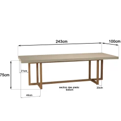 Table de repas béton beige pieds bois design DIKA