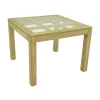 Table de repas carrée Hévéa avec plateau verre posé sur quadrillage bois 100x100x76cm HELENA