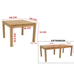 Table de repas Hévéa extensible 100/200x100x76cm OLGA