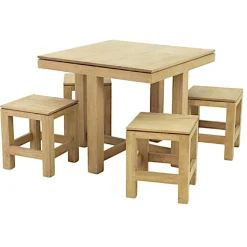 Table de repas Hévéa 90x90x76cm et ses 4 tabourets HELENA