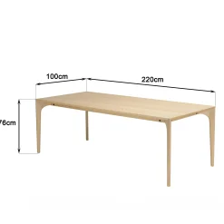 Table de repas moderne naturelle pieds chêne massif 220 cm PANAMA