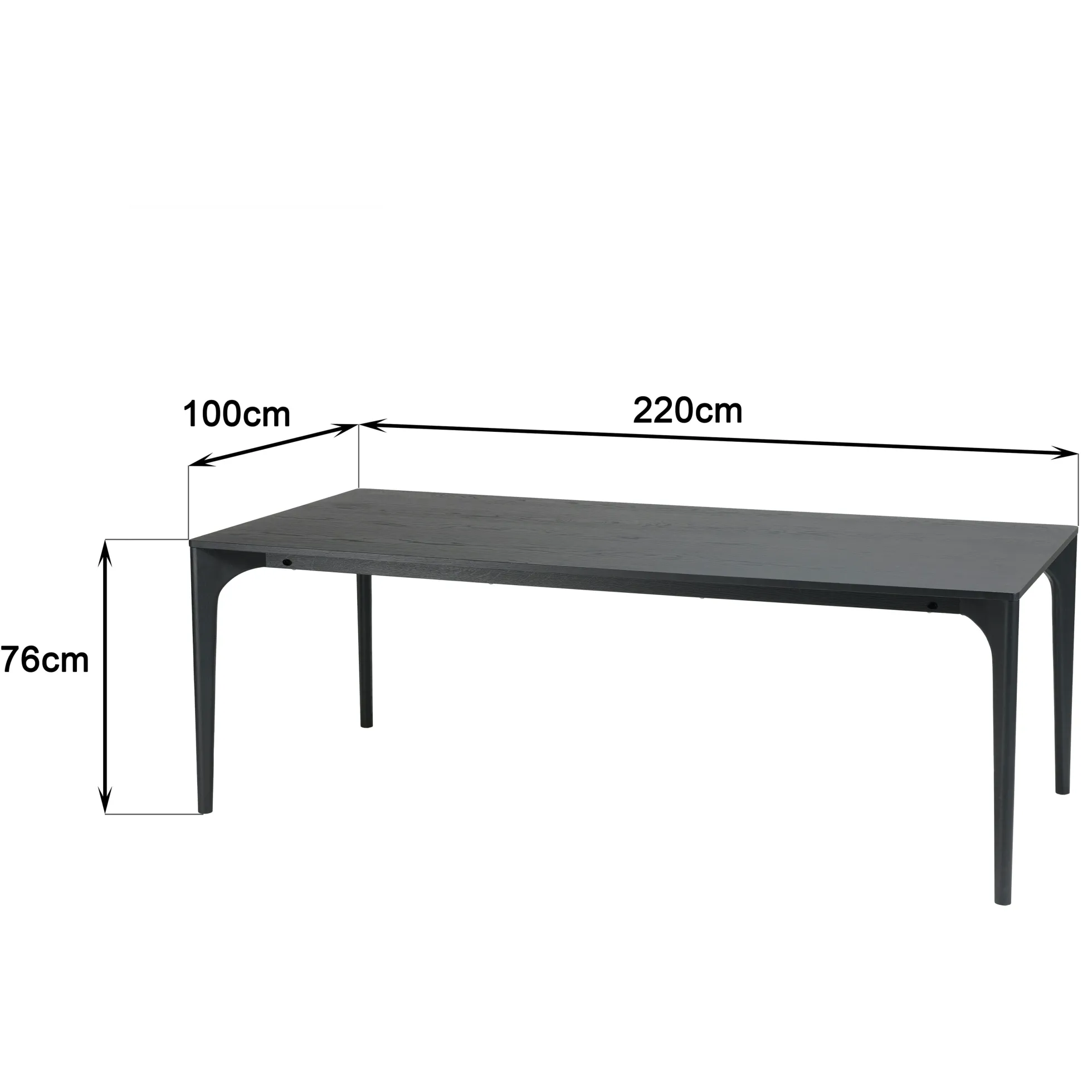 Table de repas moderne noire pieds chêne massif 220 cm PANAMA