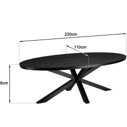 Table de repas ovale bois anthracite lignes dorées 220 cm BIHAR