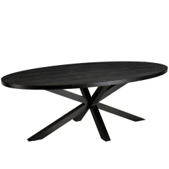 Table de repas ovale bois anthracite lignes dorées 220 cm BIHAR