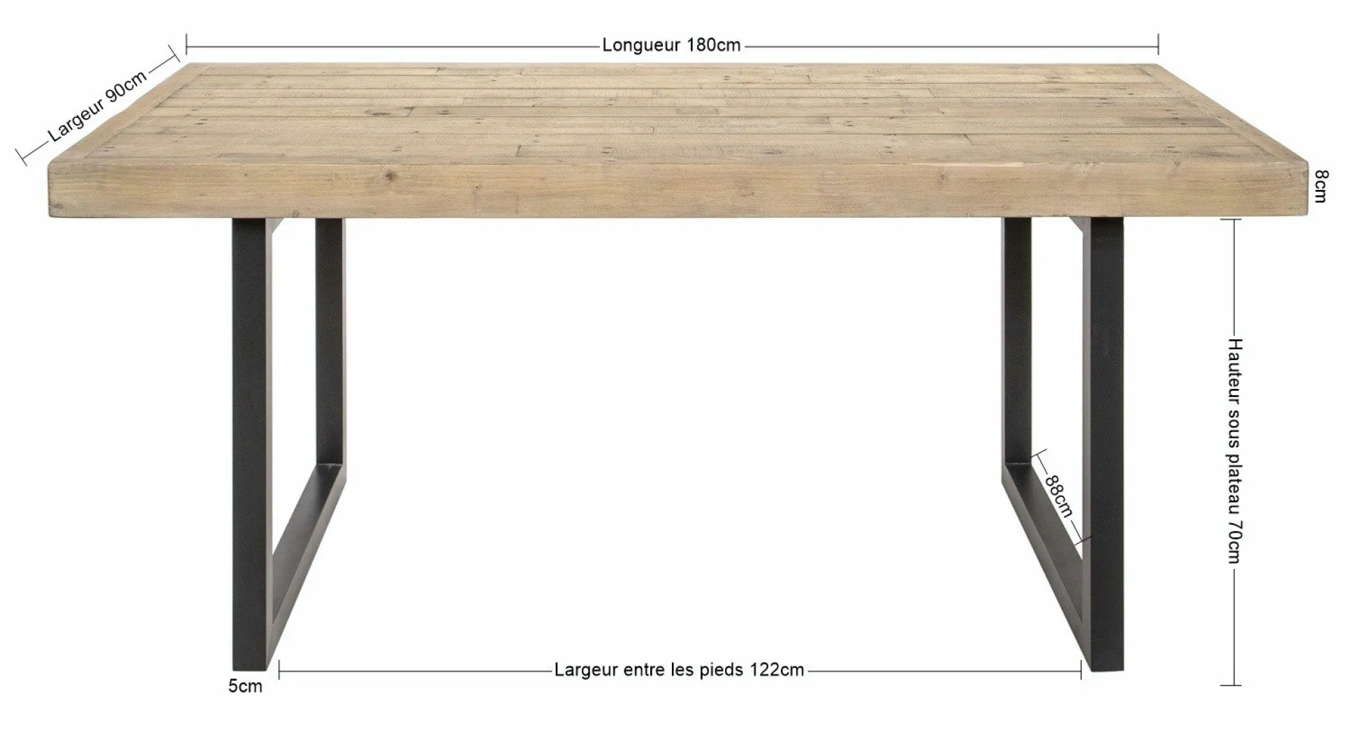 Table de salle à manger en bois recyclé 180 cm AUCKLAND