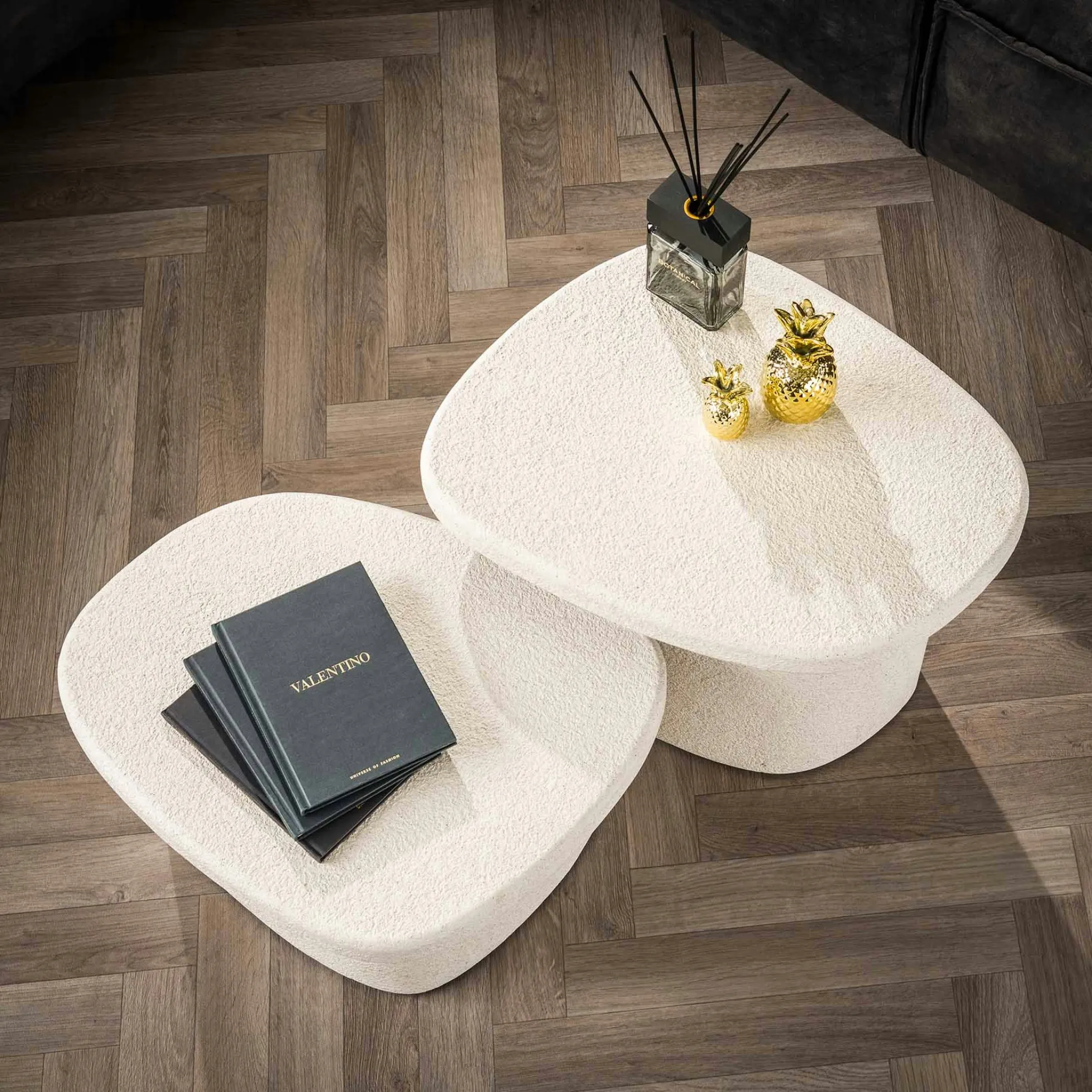 Table de salon blanche en marbre composite (lot de 2) TAJ