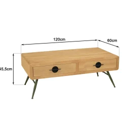 Table de salon bois clair et pieds métal vert BAGAN