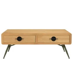 Table de salon bois clair et pieds métal vert BAGAN