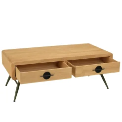 Table de salon bois clair et pieds métal vert BAGAN