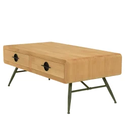 Table de salon bois clair et pieds métal vert BAGAN