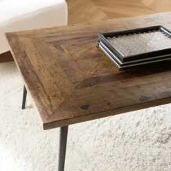 Table de salon bois recyclé motif épis KORKAI