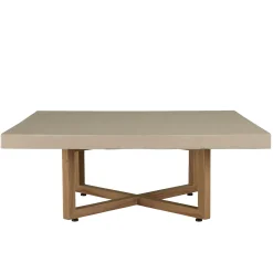Table de salon carrée béton beige pieds bois croisés DIKA