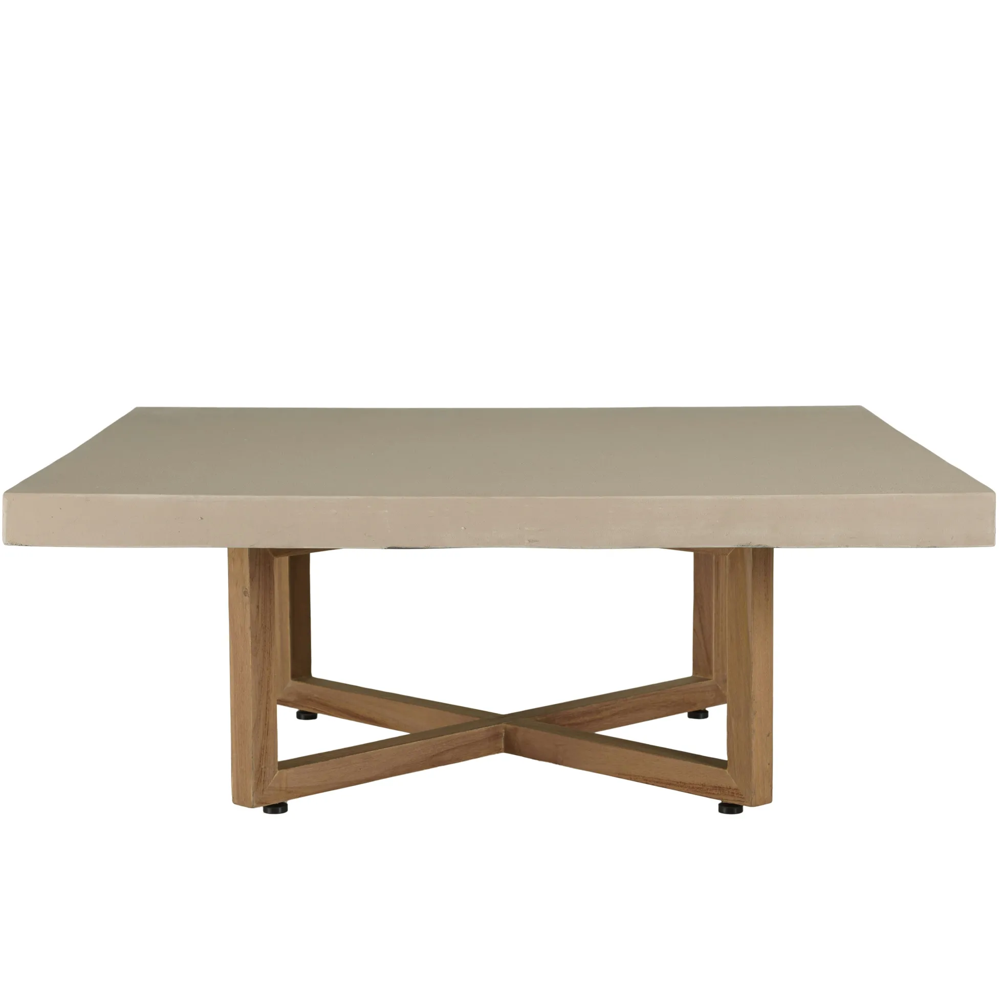 Table de salon carrée béton beige pieds bois croisés DIKA