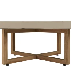 Table de salon carrée béton beige pieds bois croisés DIKA